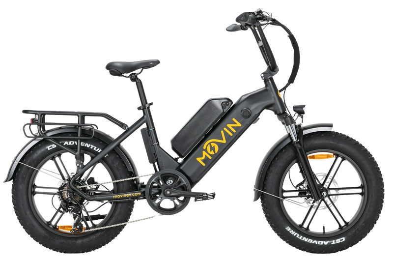 black bicycle with bigger battery side view