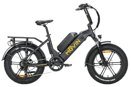 black bicycle with bigger battery side view