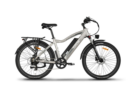 oiios Voltus Electric Bike light commuter ebike, UL certified safety, 26 inch tires, city streets, light trails, smooth handling, hydraulic braking, intuitive display, SafeGuard battery, morning commute, weekend ride, stable traction, lightweight frame, everyday mobility, comfortable riding